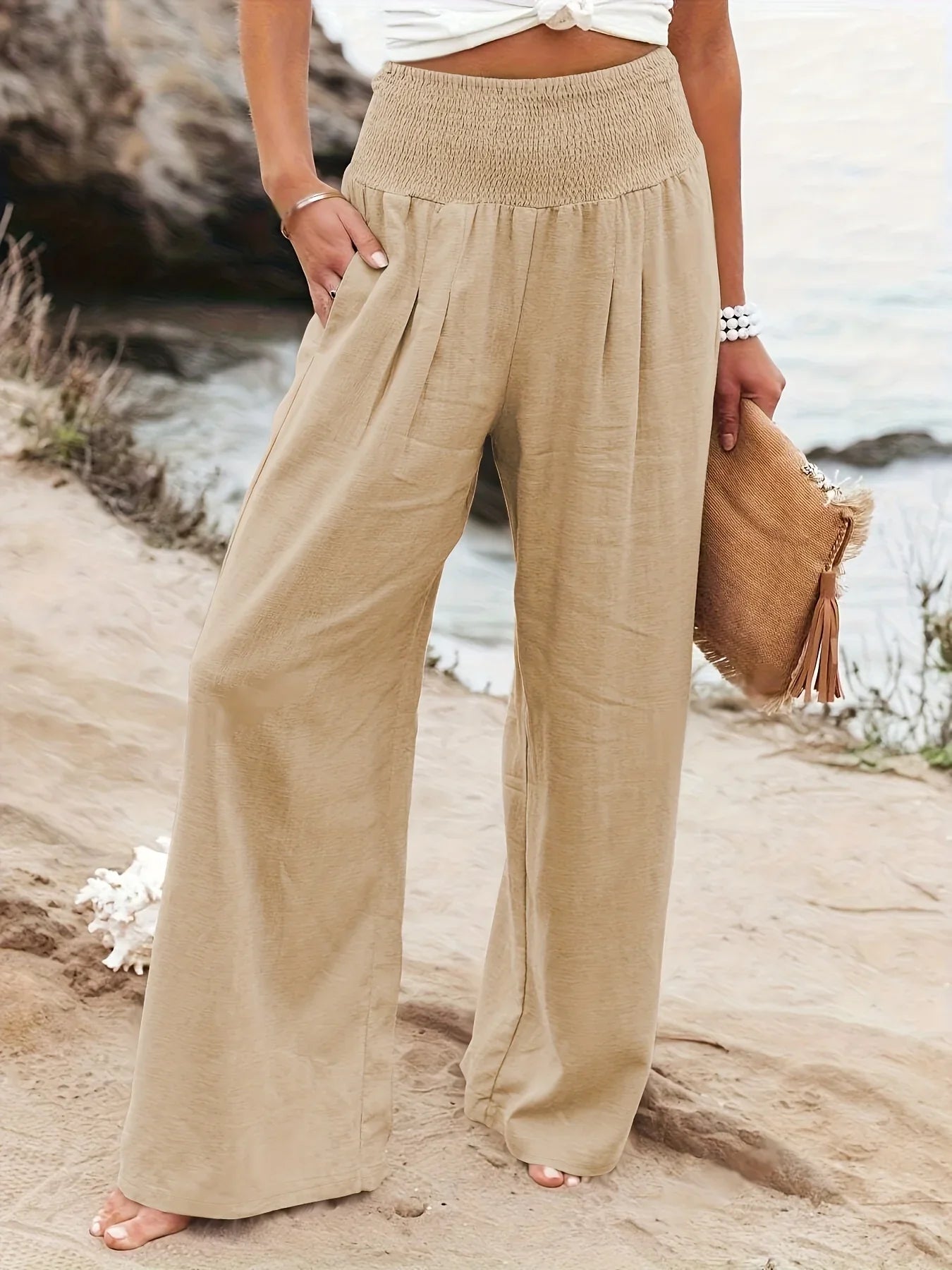 Casual Wide-leg Pants High-waist Cotton and Linen Bestseller Slimming and Loose Trousers summer